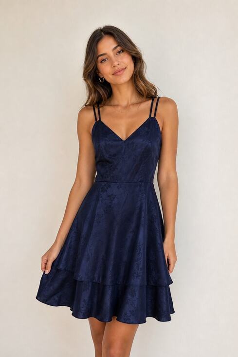 Unbranded Dresses & Skirts - Navy Blue Floral Jacquard Sleeveless Dress S